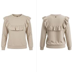 Dixie Made in Italy Beige Ruffle Crew Neck Knit Sweater Women Size XXL